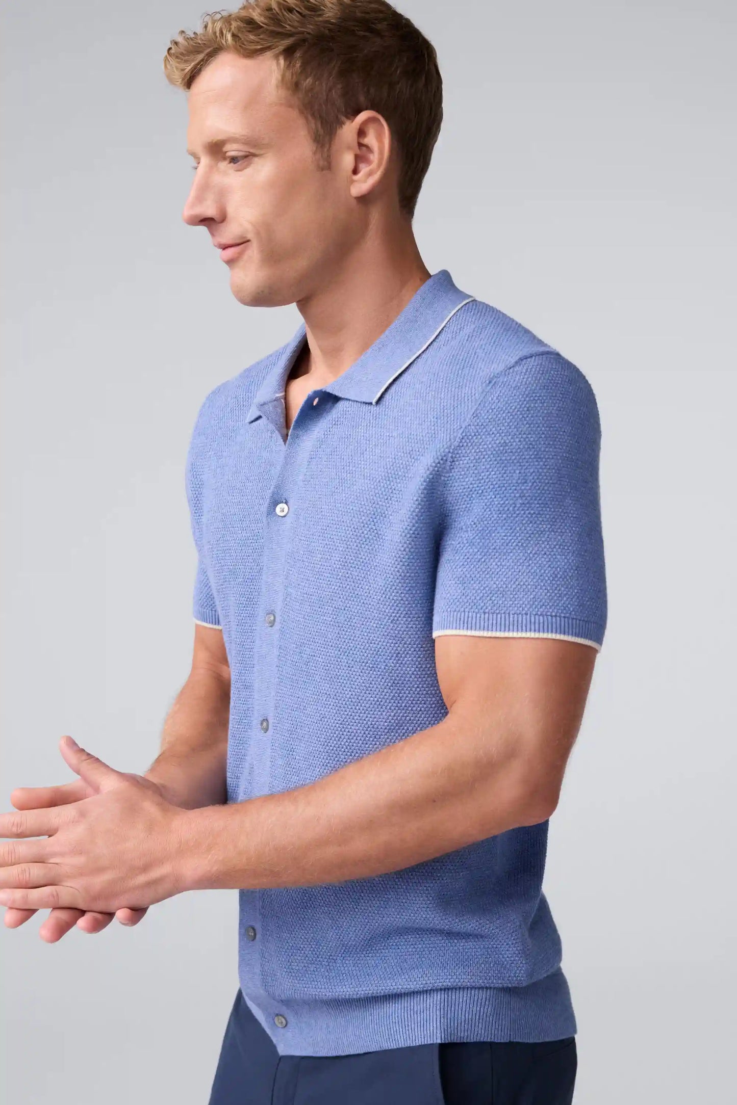 Tech Linen Button Up Sweater Polo