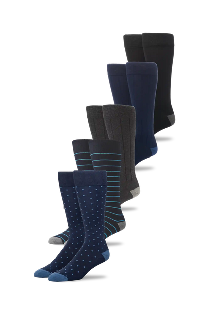 5-Pack SILVER Extended Crew Dress Sock