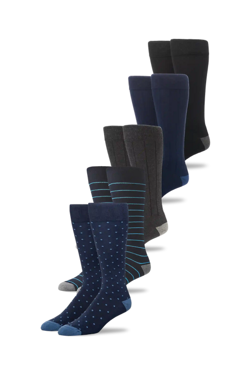 5-Pack SILVER Extended Crew Dress Sock