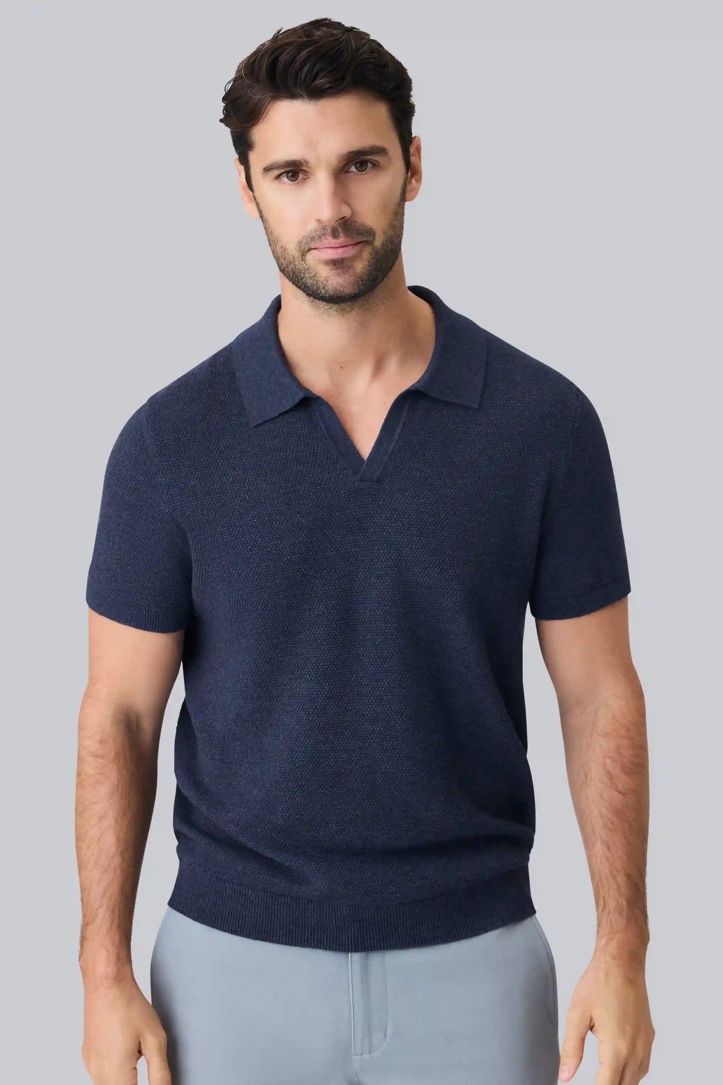 Tech Linen Johnny Collar Sweater Polo