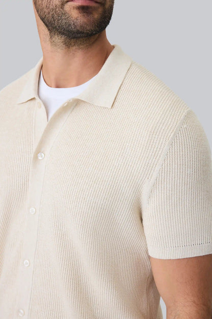 Tech Linen Button Up Sweater Polo