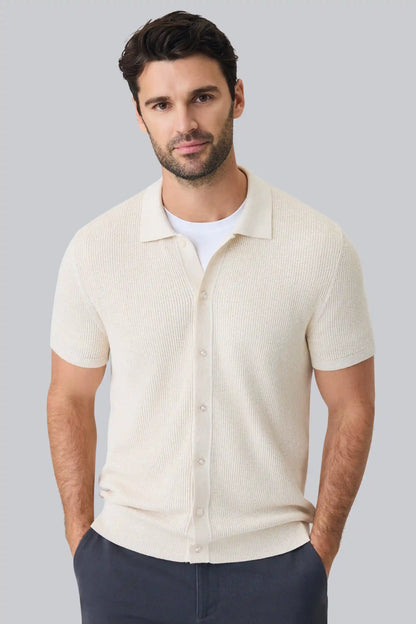 Tech Linen Button Up Sweater Polo